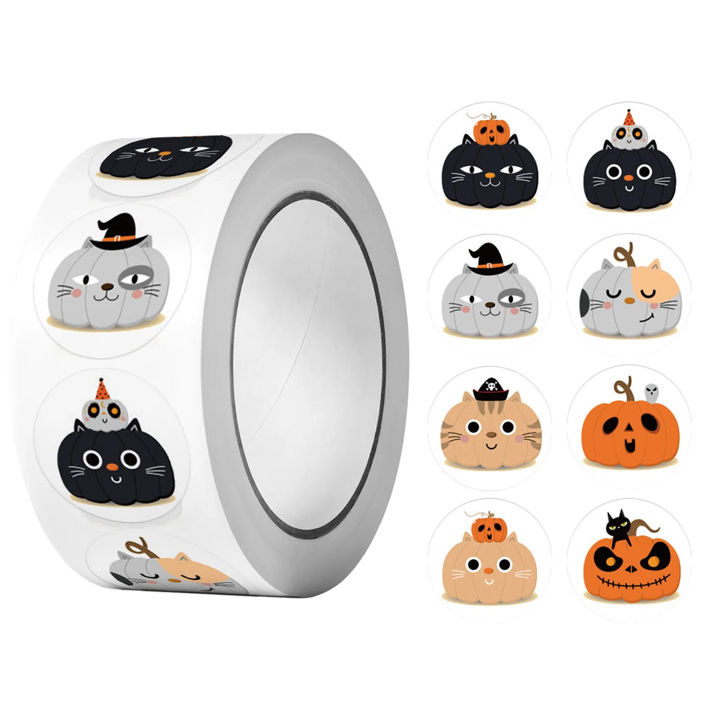 500Pcs Round Roll Cartoon Halloween Trick or Treat Pumpkin Stickers 2.5cm/1'' DlY Craft Decor Scrapbook Labels Gift Sealing