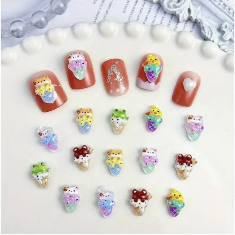Food Play Candy Nail Art Charms Iridescent Gradient Gold Foil Rainbow Candy Resin Nail Rhinestone Decoration DIY Nails Accessory