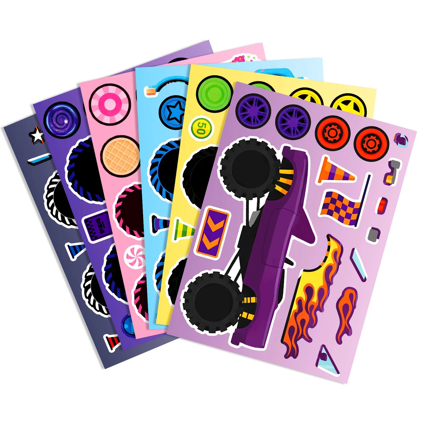 6/12/18Pcs Monster Racing Puzzle Stickers, Funny DIY Decals for Stationery Laptop Fridge Car Helmet Suitcase Decor