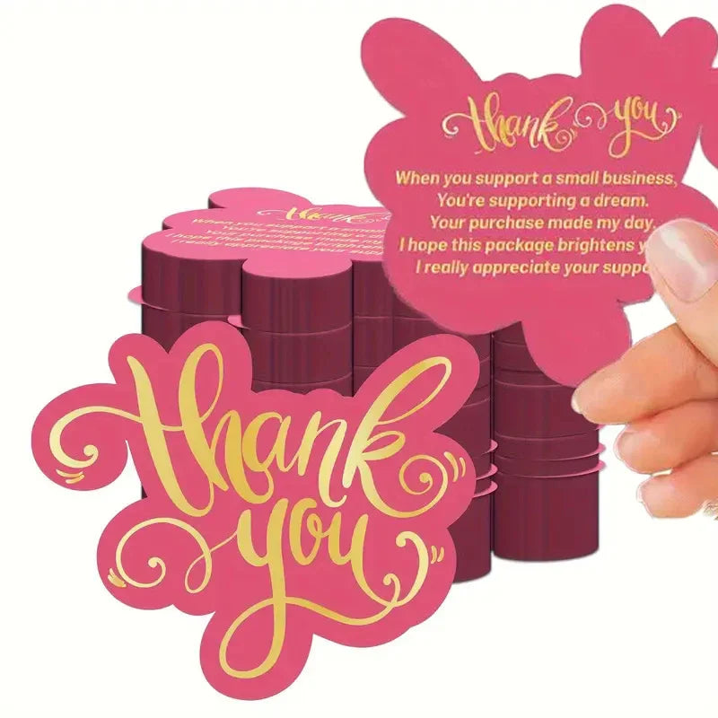 50pcs/pack Thank You Cards for Small Business, Green Pink Thank You Cards Double Sided Printing