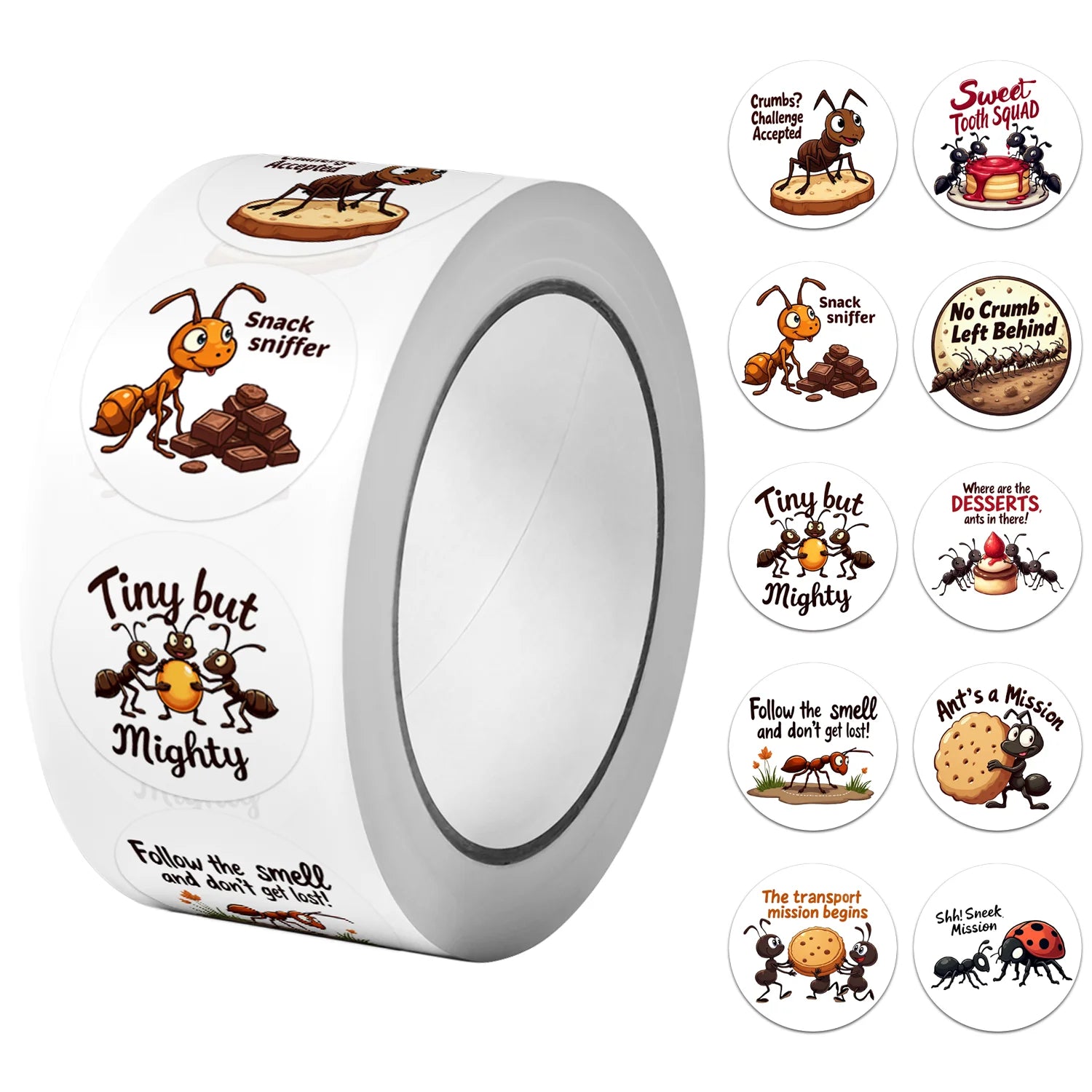 1Roll(500Pcs) The Ant Kingdom of Unity and Collaboration Stickers 2.5cm/1.0'' 10 Designs Decals Diy Adorn Gifts Sealing Labels