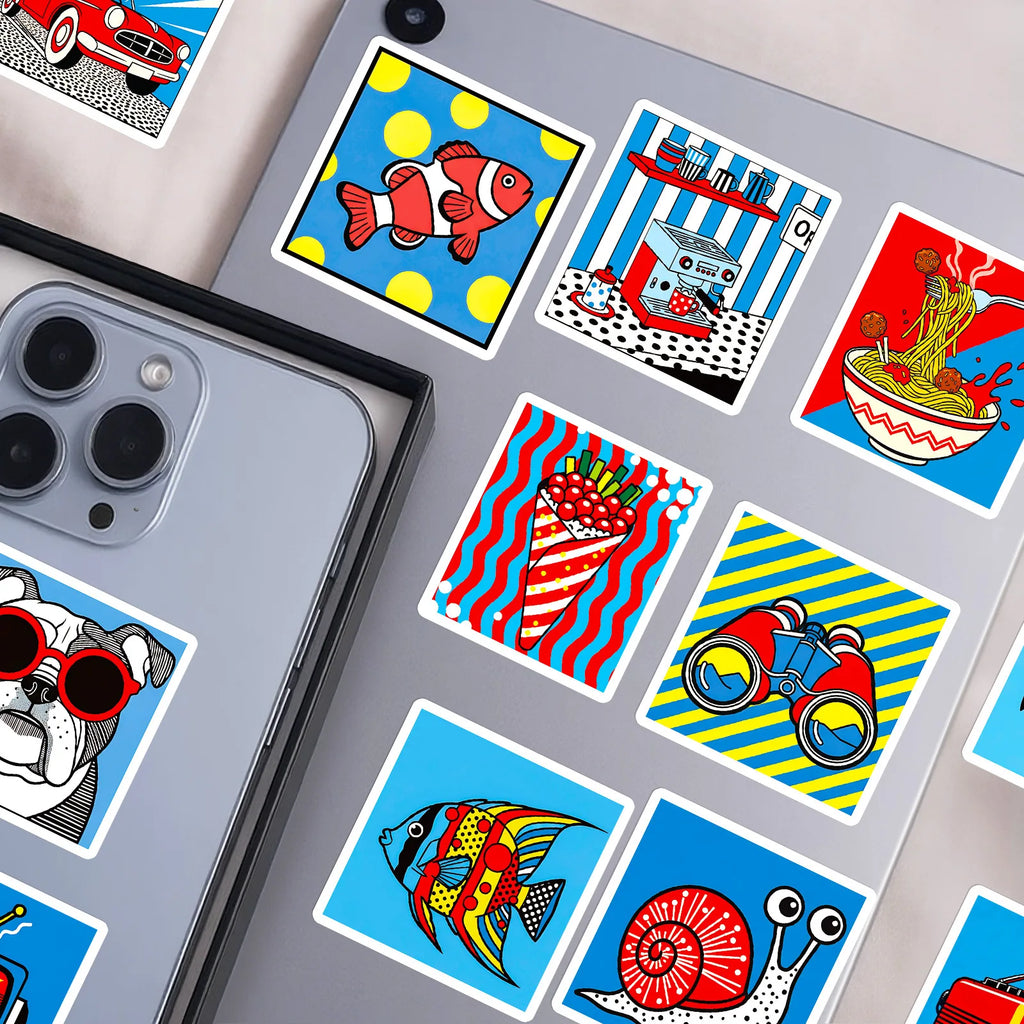 56/112 Pcs Cartoon Pop Art Doodle Stickers for Stationery Box Desk Helmet Vase Cup Phone Laptop Reward Stickers