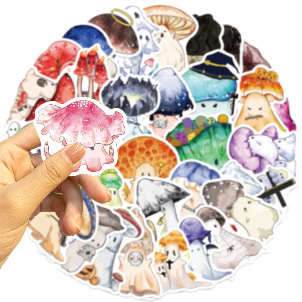 50PCS Cartoon Halloween Mushroom Ghost Graffiti Stickers Decorative Luggage Notebook Diy Waterproof Stickers Stationary