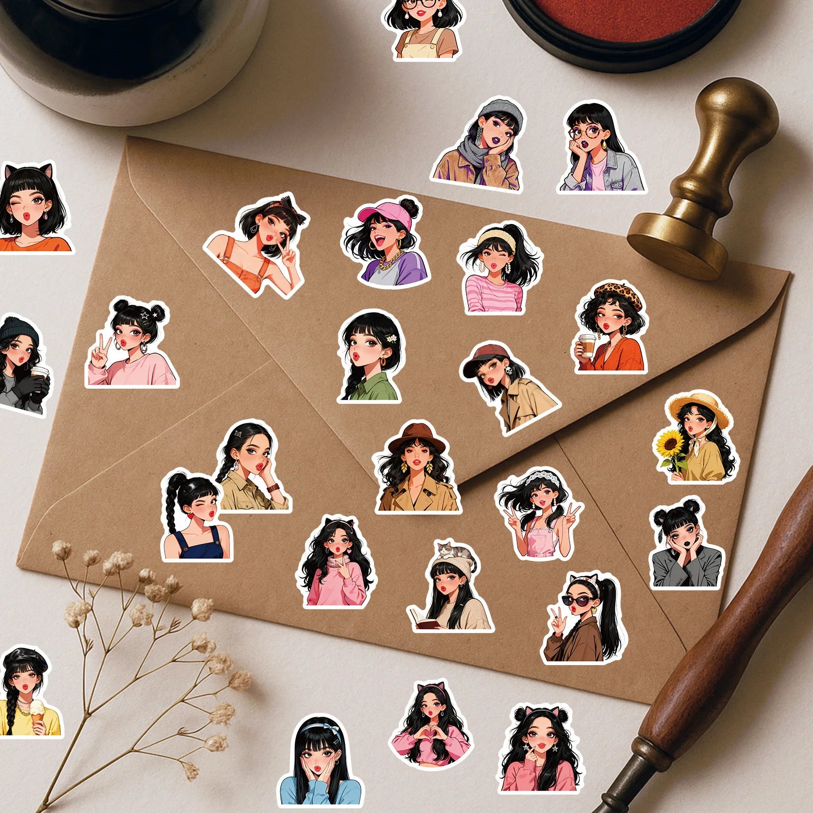 56/112Pcs New Fashion Pouty Lips Woman Doodle Stickers for DIY Phone Case Laptop Suitcase Notebook Scrapbook Fridge No Repeat
