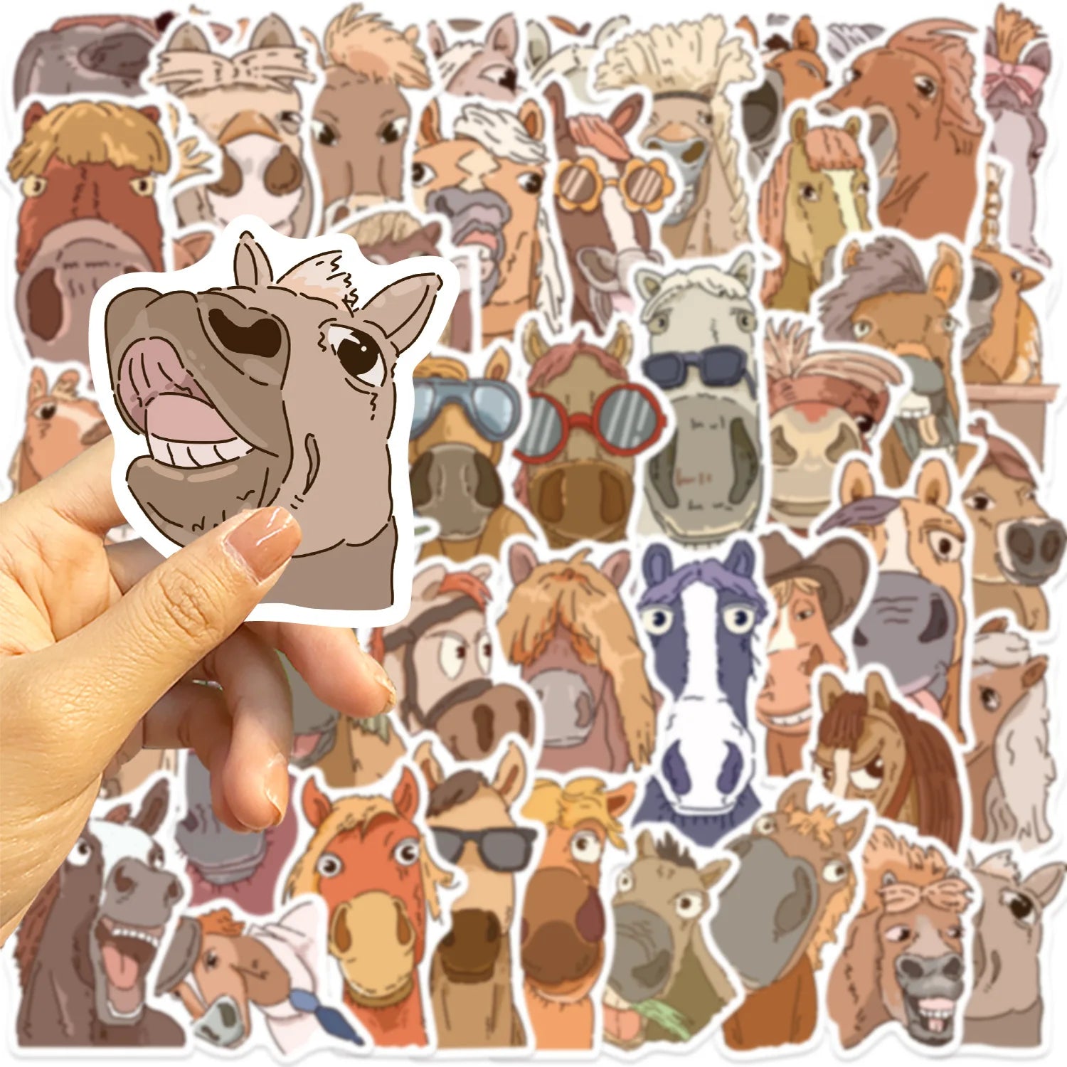 50PCS Cartoon Horse Fun Expressions Graffiti Stickers Decoration Guitar Notebook Luggage DIY Waterproof Stickers