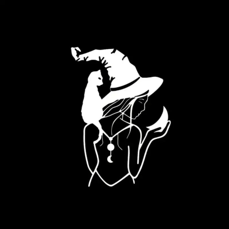 Witch Decal Girl Holding Moon Decal Shoulder Cat Decal Witchcraft Vinyl Decal For Car