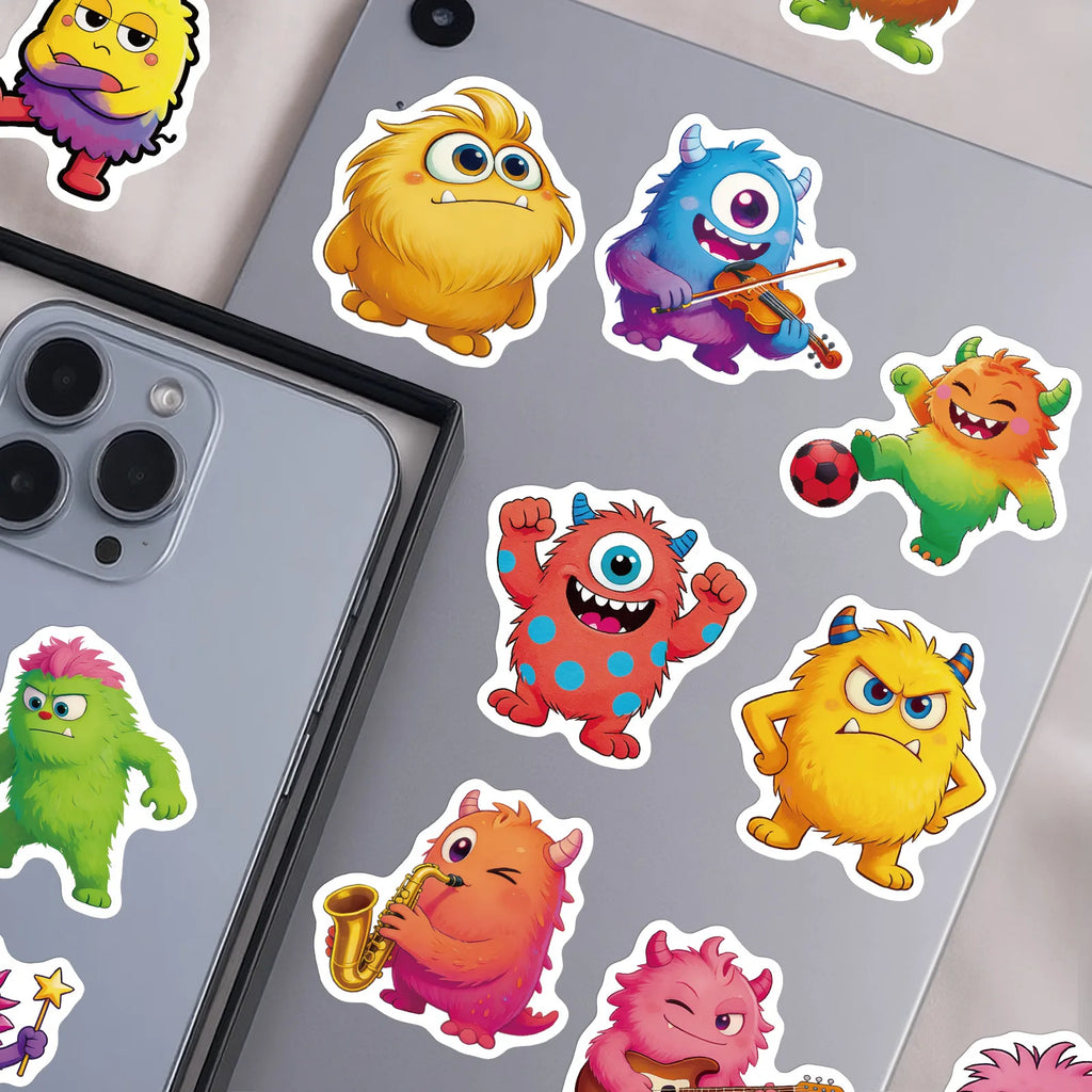 56Pcs Funny Monster Stickers Cute Expression Decals for Journal Diary School Supplies Craft Children's Stationery Reward Sticker
