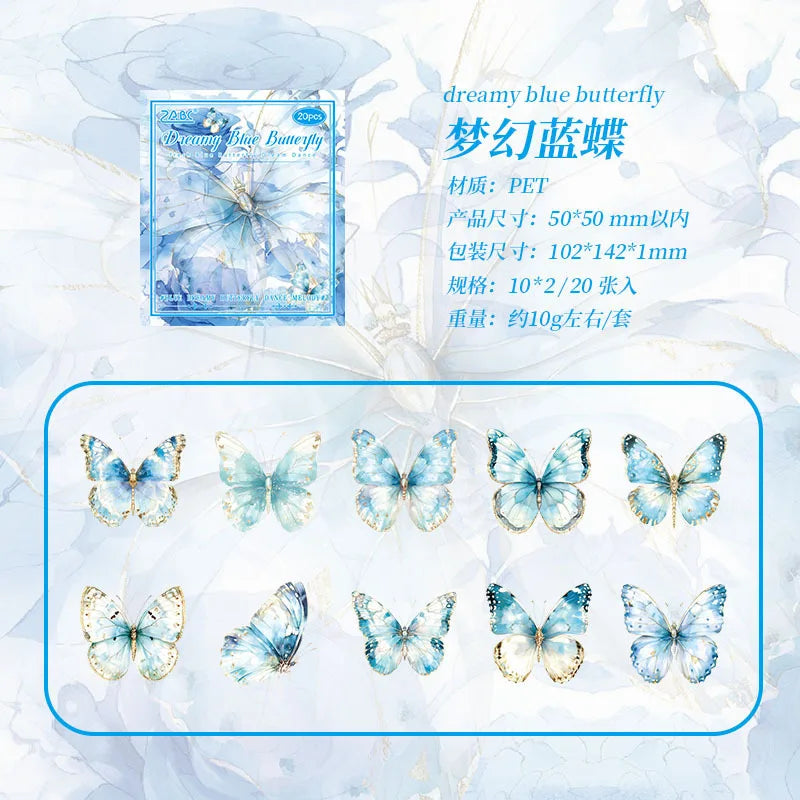 Stationery with 20PCS Vintage Butterfly PVC Stickers Korean DIY Decorative Material PEt Stickers