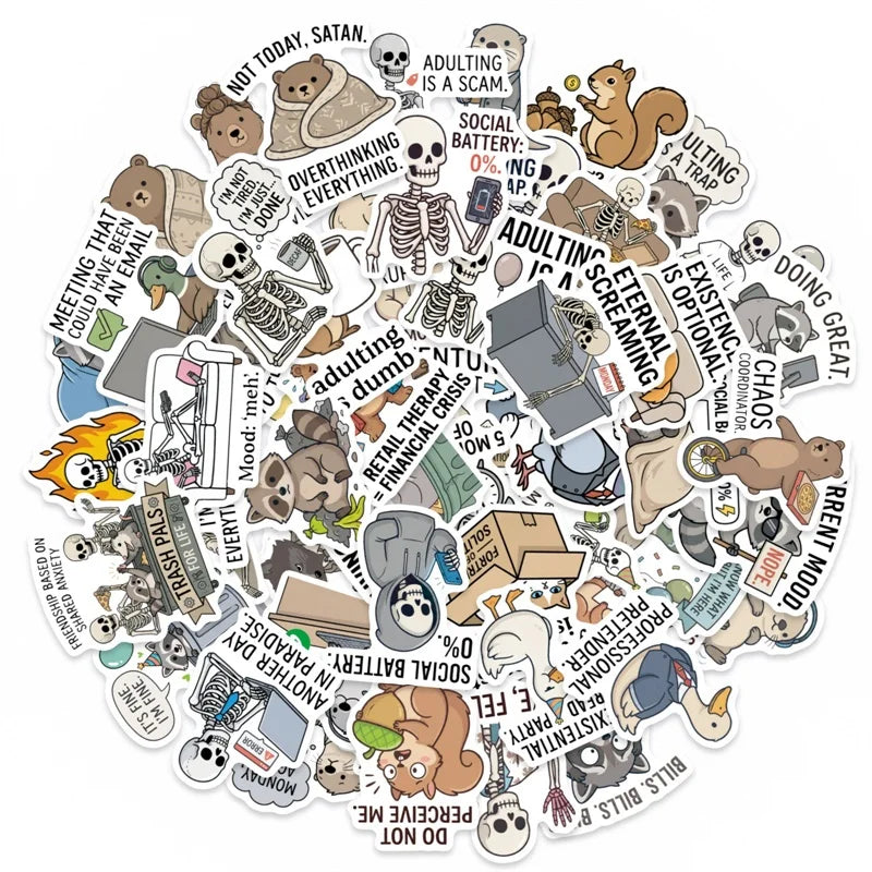 10/30/50PCS Animal Bad Taste Humor Sticky PVC Sticker Stationery DIY Laptop Luggage Skateboard Decoration Scrapbooking