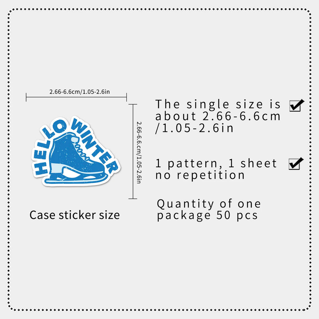 50Pcs Cartoon Ice Skating Sports Doodle Stickers Stationery Laptop Car Computer Water Cup Sled Skateboard DIY Sticker