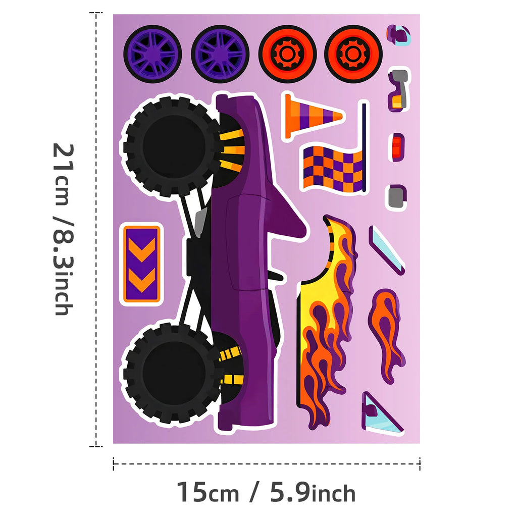 6/12/18PCS Racing Decoration Stickers Monster Truck Parts Puzzle Face Changing Stickers Creative Handmade Stickers