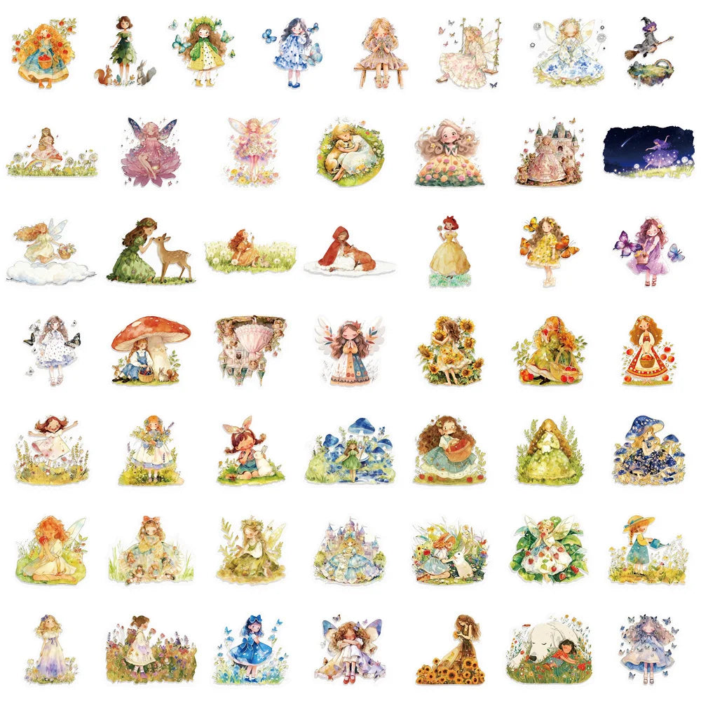 50PCS Fairy Tale Princess Cartoon Decorative Stickers DIY Graffiti Skateboard Phone Case Tablet Decorative Toy Stickers