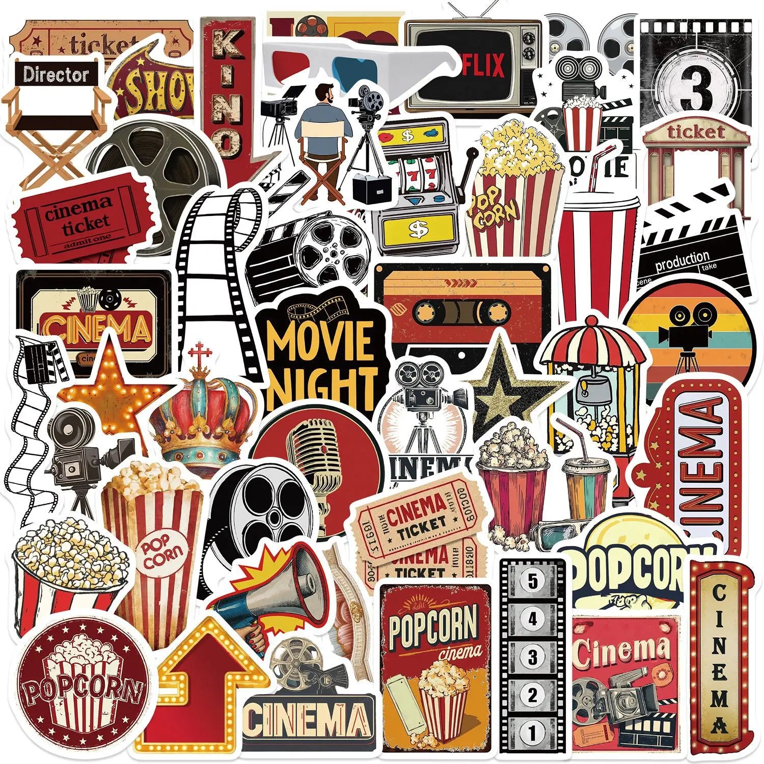50/100PCS Cartoon Retro Movie Material Graffiti Stickers Decoration Guitar Notebook Luggage DIY Waterproof Stationery Stickers