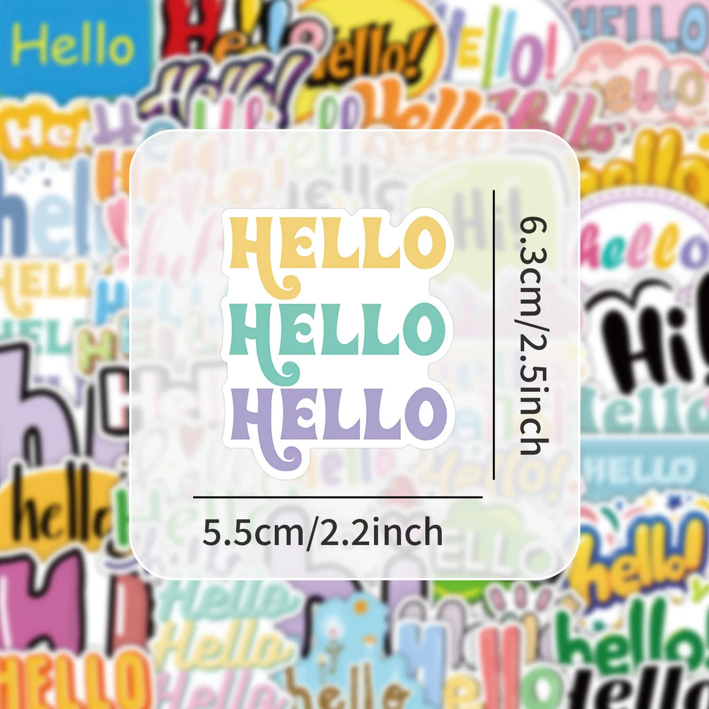 50-Pack Cartoon Greeting Hello Sticker Waterproof Decor for Phone Tablet Guitar Notebook Luggage Durable Cartoon Hello Stickers
