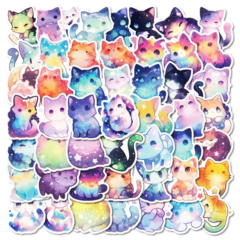10/30/50PCS Cute Dream Star Cat Sticky PVC Sticker Aesthetic Stationery DIY Decoration Scrapbooking School Supplies for Kids