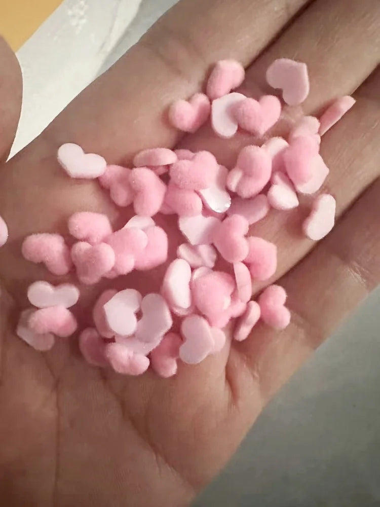 French Flocked Heart-shaped Nail Art Accessories 3D Plush Heart-shaped Nail Charms Autumn and Winter Manicure Decorations Parts