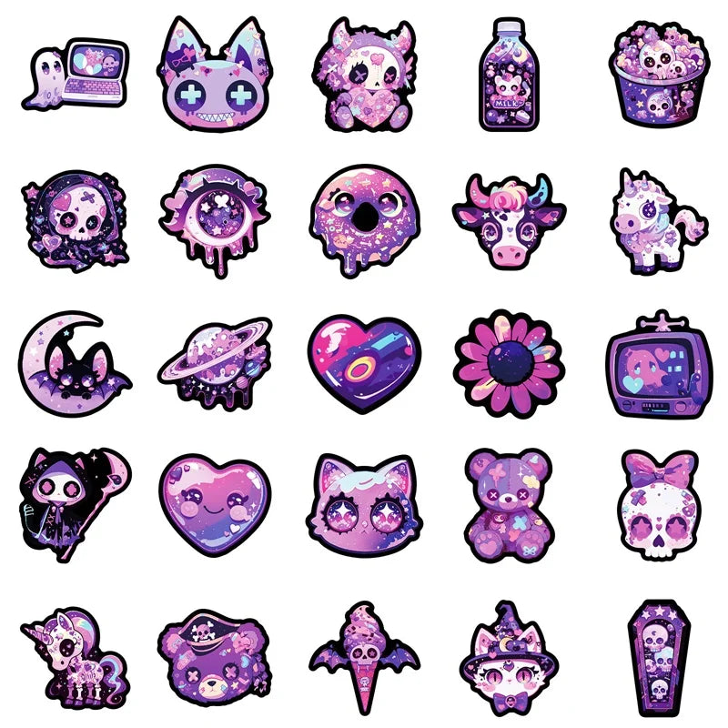 10/30/50PCS Kawaii Purple Animal Sticky PVC Sticker Aesthetic Stationery DIY Decoration Scrapbooking School Supplies for Kids
