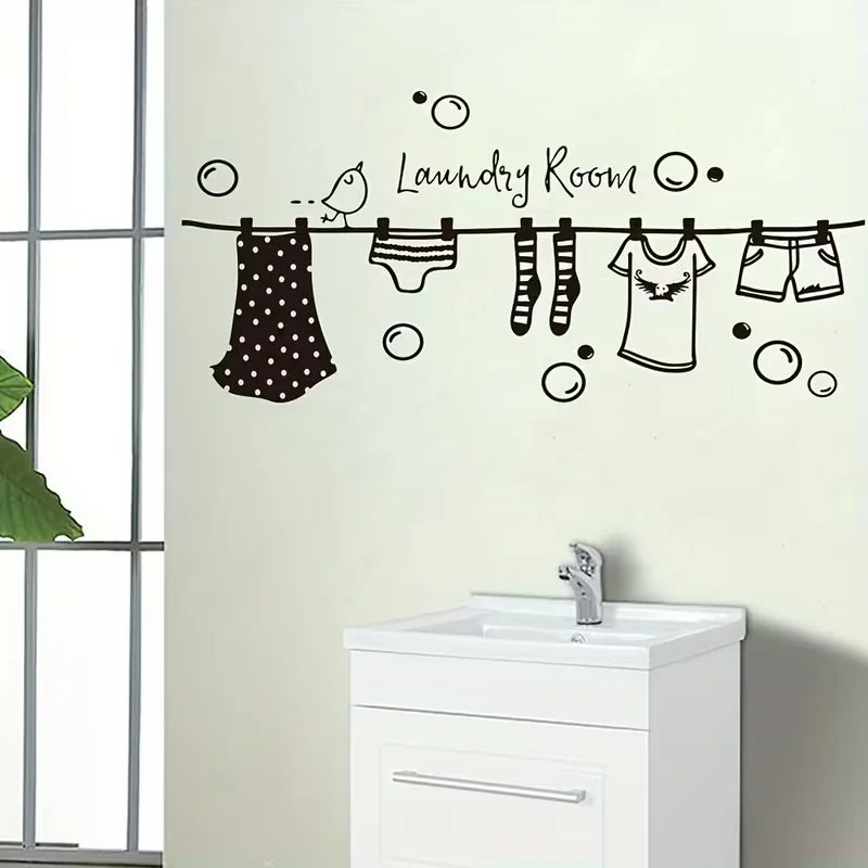 Charming Cartoon Vinyl Wall Decal for Laundry Room - Easy Stick & Peel, Removable Matte Finish Home Decor, Classic Style, Cartoo