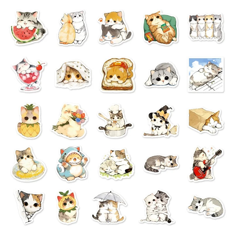 10/30/50PCS Kawaii Anime Cat Colorful PVC Sticker Aesthetic Children's Stationery DIY Decoration Scrapbooking School Supplies