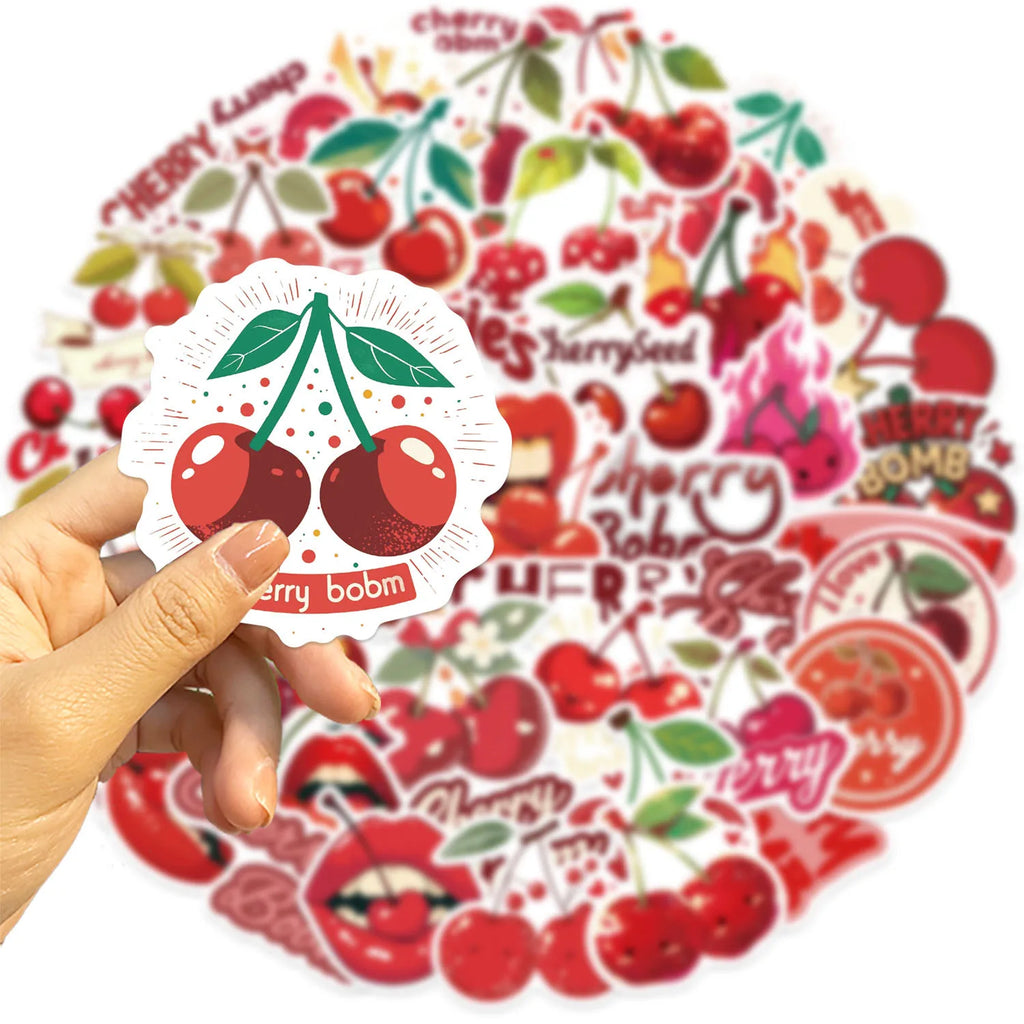 50PCS Red Cartoon Cherry Small Mouth Graffiti Stickers Decorative Guitar Notebook Luggage DIY Waterproof Stickers