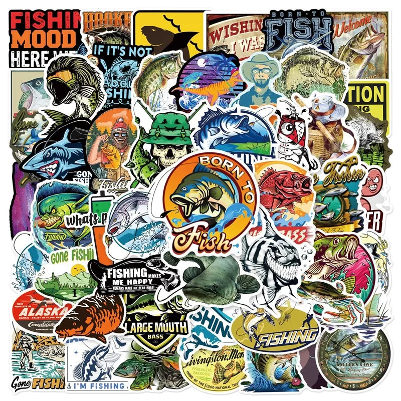 10/30/50PCS Cartoon Fishing Sticker Aesthetic PVC Children's Korean Stationery School Supplies Decoration Scrapbooking for Kids