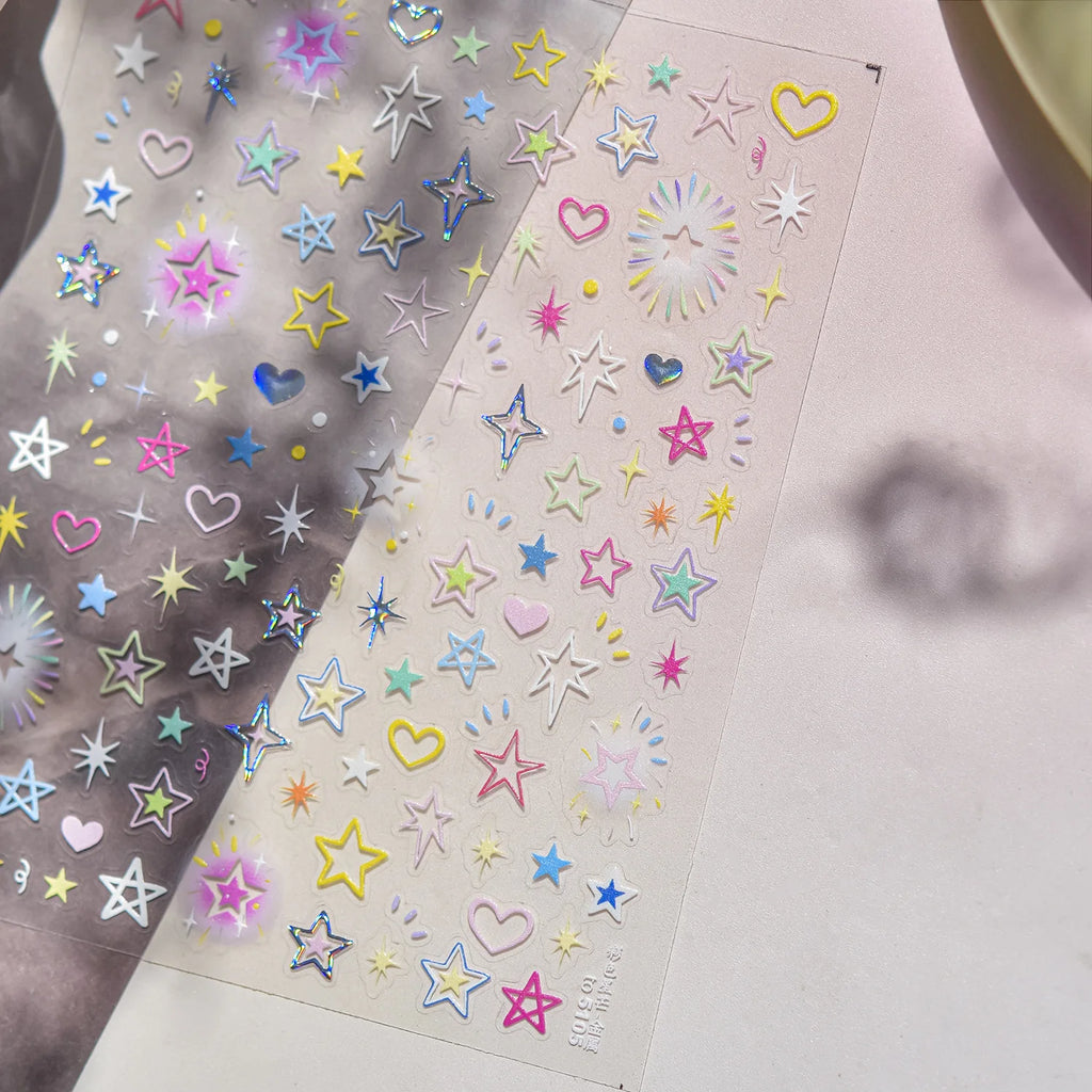 5D Relief Nail Stickers Sweet Starlight Nail Accessory Stickers Colorful Irregular Star Nail Decals Adhesive Nail Art Stickers