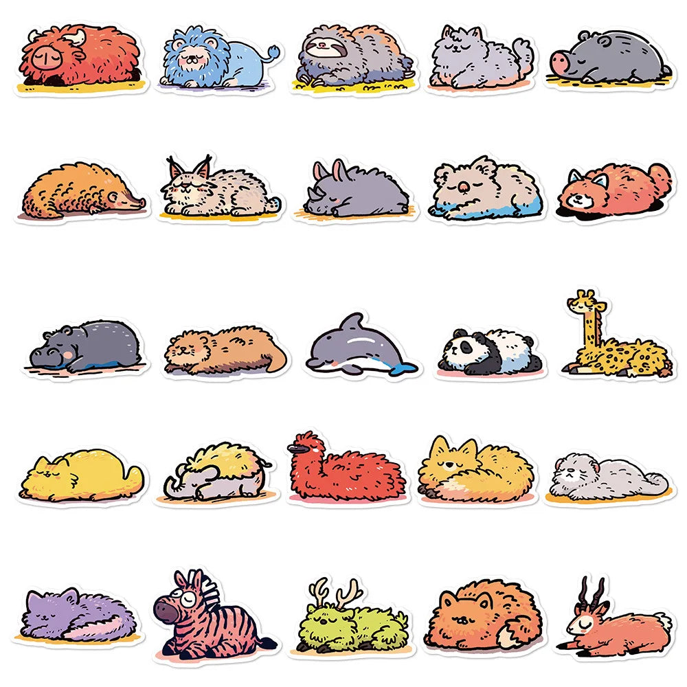 50/100PCS Sleeping Animals Stickers Diary Tablet Notebook Phone Diary Skateboard Guitar Decoration Stickers