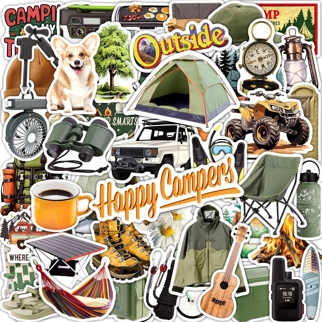 50/100 Pcs New Outdoor Camping Theme Stickers for Tent Car Phone Skate Cup Suitcase Guitar No Repeat Waterproof Decals