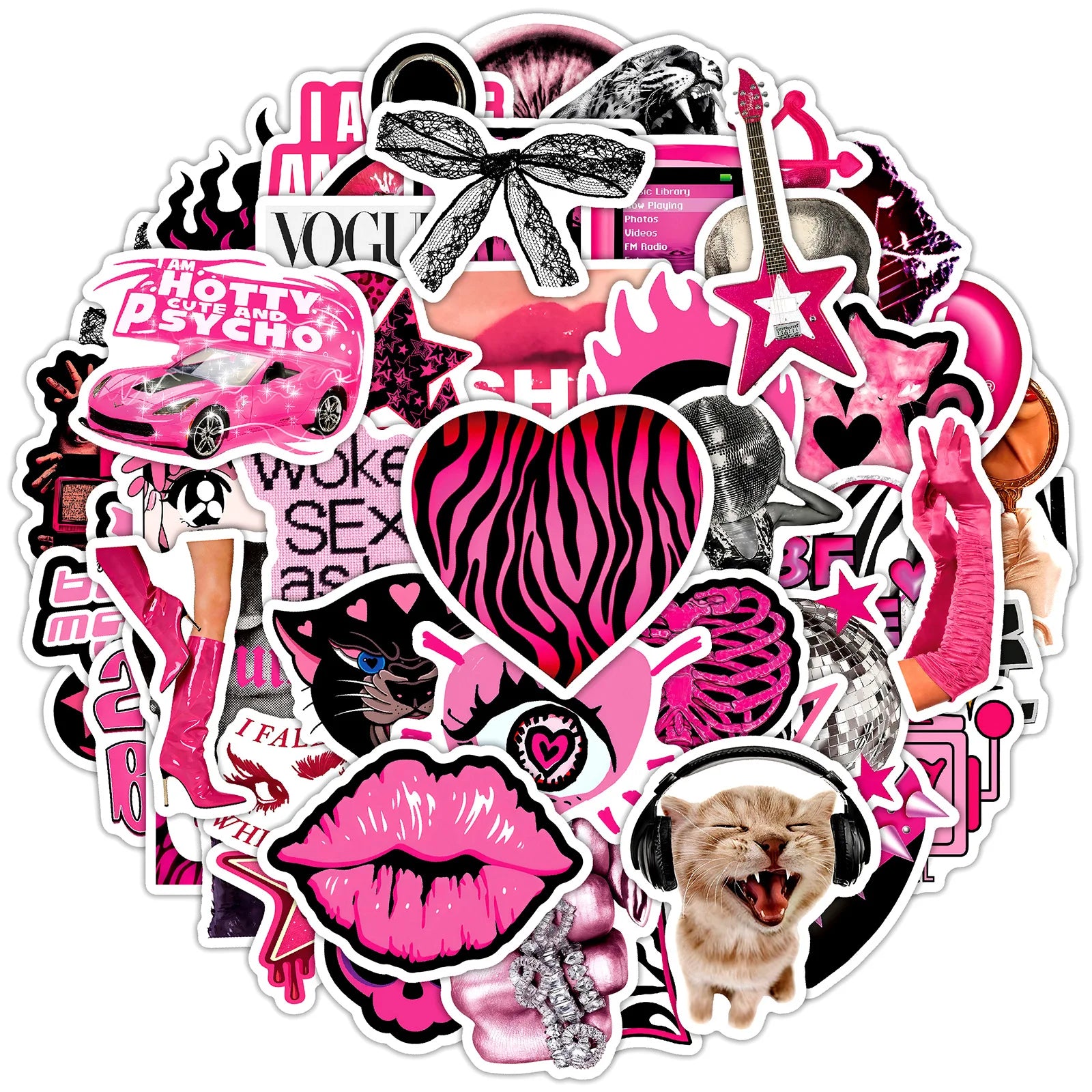 50/100Pcs Retro Y2K Black Pink Cool Ins Stickers DIY for Skate Helmet Suitcase Guitar Window Furniture File Holder Waterproof
