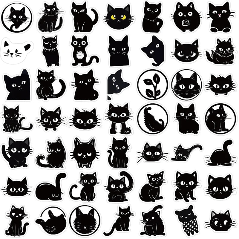 10/30/50PCS Kawaii Black Cat PVC Sticker Aesthetic Children's Decoration Scrapbooking for Kids Korean Stationery School Supplies