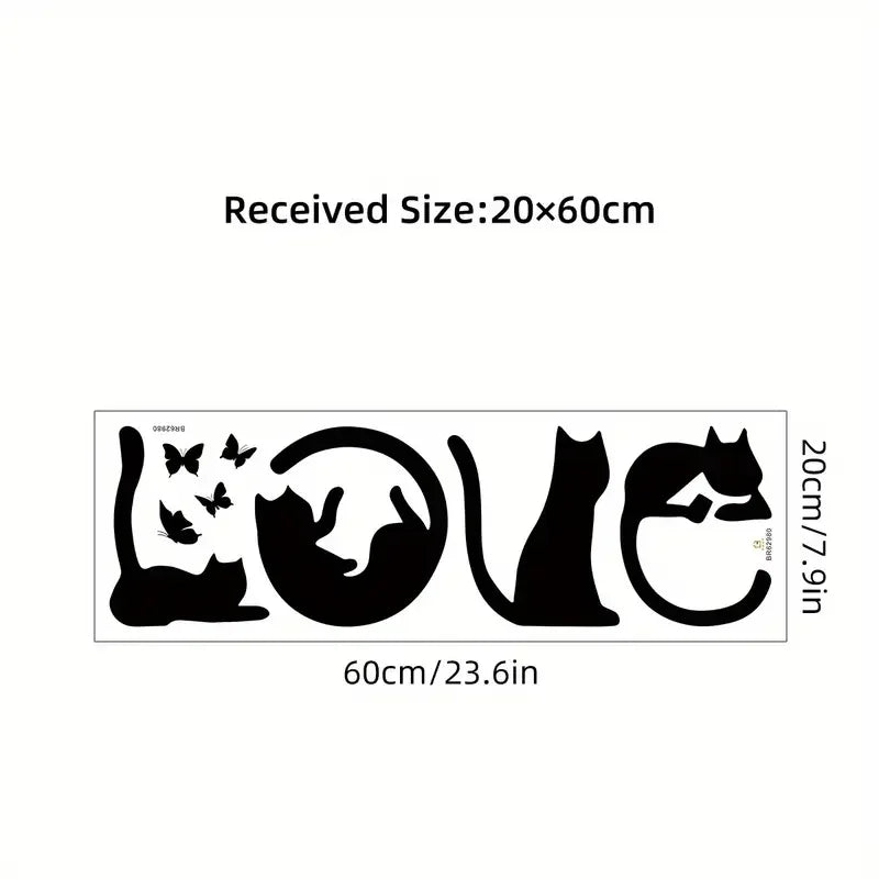 One Piece of Amusing And Adorable Wall Decals Featuring a Black Cat And a Butterfly Silhouette with The Word 'Love', Suitable fo