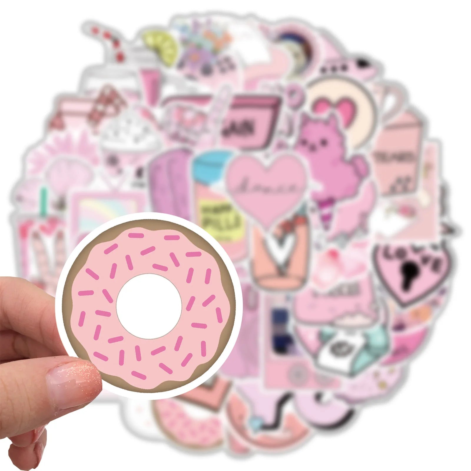 150PCS Pink Cartoon Girl Graffiti Stickers Luggage Guitar Waterproof Stationery Pen Holder Notebook Decorative Stickers