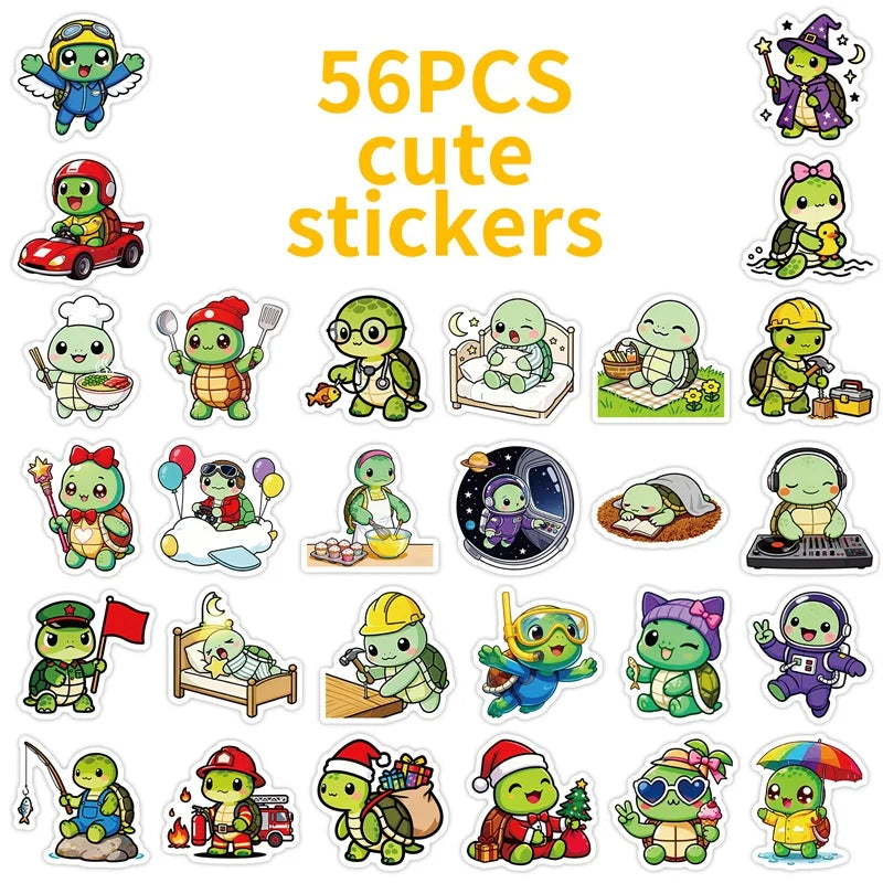10/30/56PCS Kawaii Little Turtle Colored PVC Sticky Stickers Aesthetic DIY Phone Laptop Luggage Skateboard Graffiti Decals