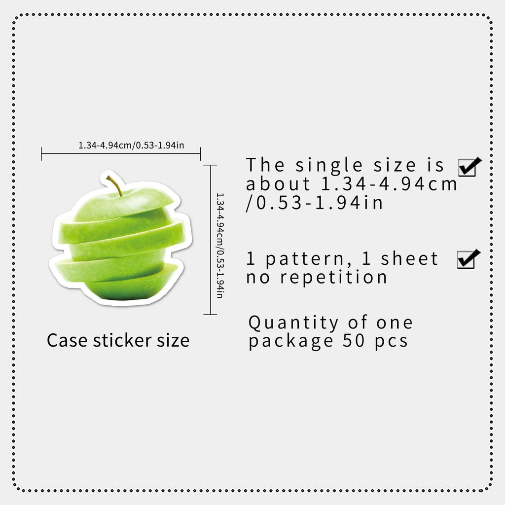 50Pcs Green Apple Aesthetic Stickers, Realistic Decals for Organizer Box Tumbler Journal DIY Decor Children's Stationery Sticker