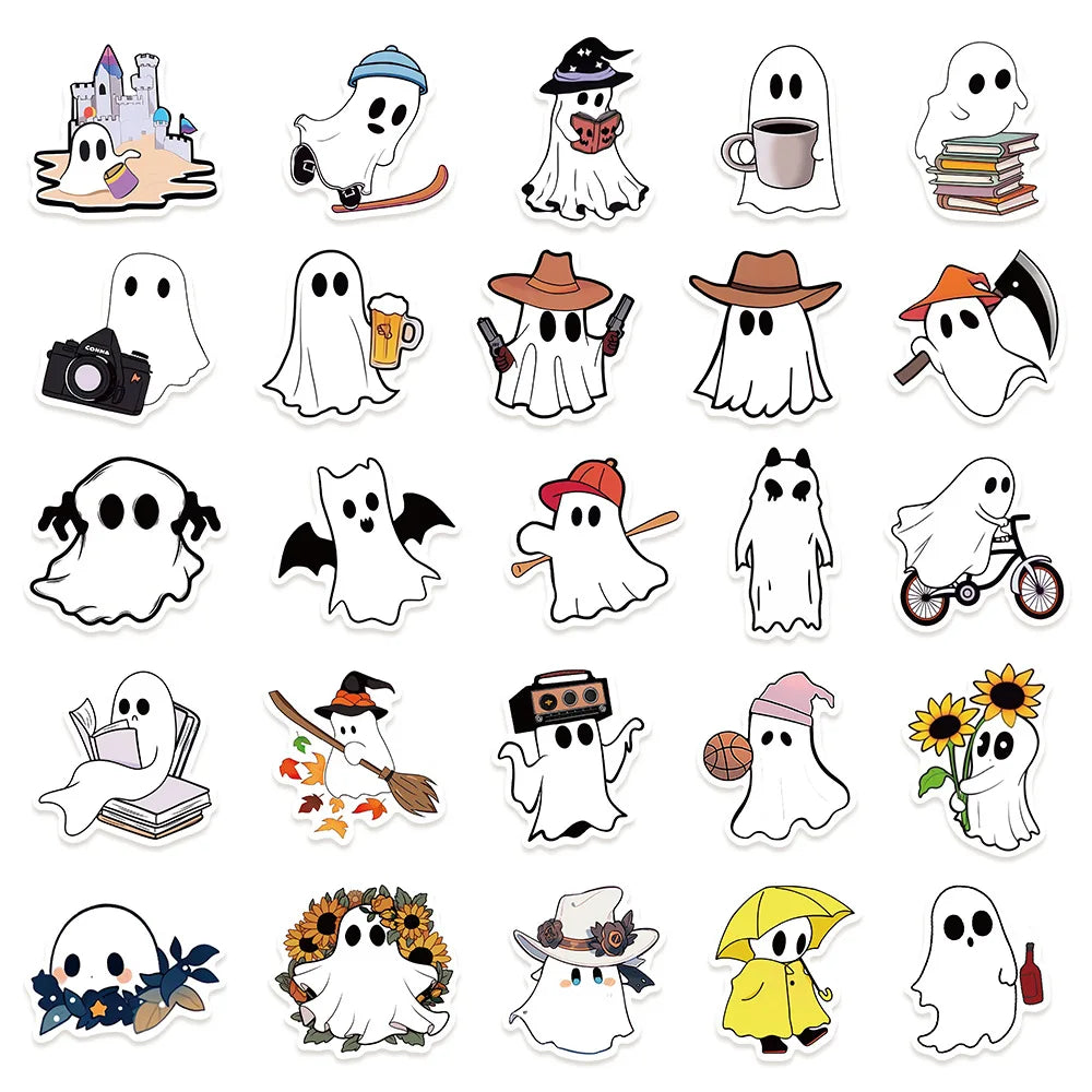 50/100PCS Little Ghost Stickers Notebook Halloween Fun Cartoon Aesthetic For Laptops Luggage Scrapbooks Bicycle Phone Sticker