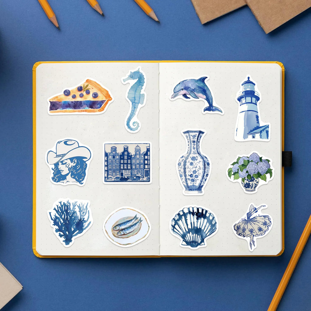 100PCS Cartoon Blue Coast Graffiti Stickers Decor Guitar Notebook Luggage DIY Stationery Stickers