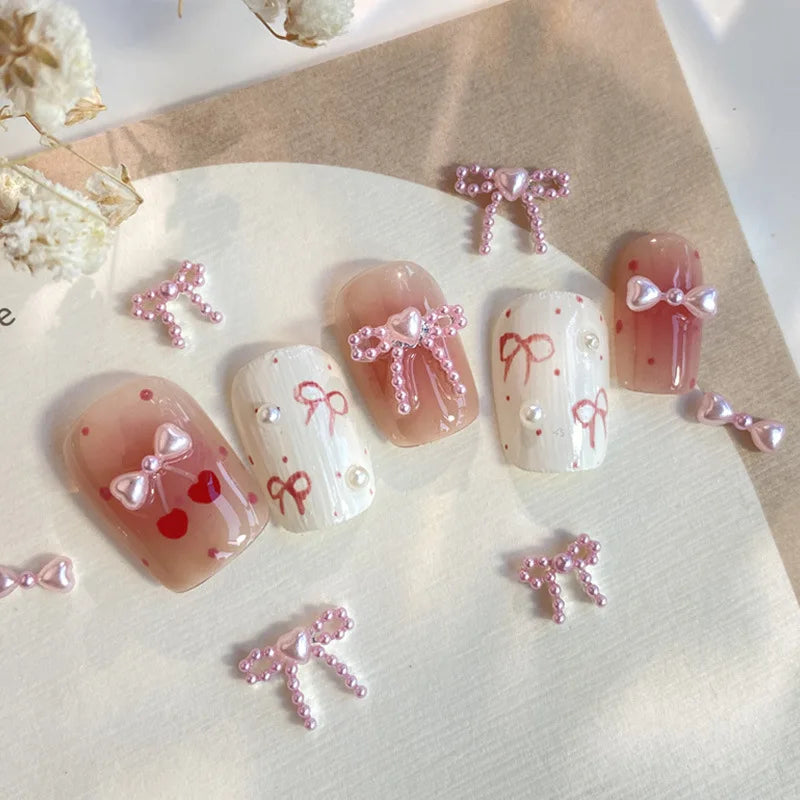 10pc Cute 3D Resin Pearl Bow Nail Art Charms Macaron Imitation Japanese Preal Bowknot Ribbon Nail Decorations DIY Nail Accessory