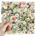 Variety of 50PCS Retro Long Branch Flower Stickers Transparent Waterproof DIY Stationary Notebook Art Stickers