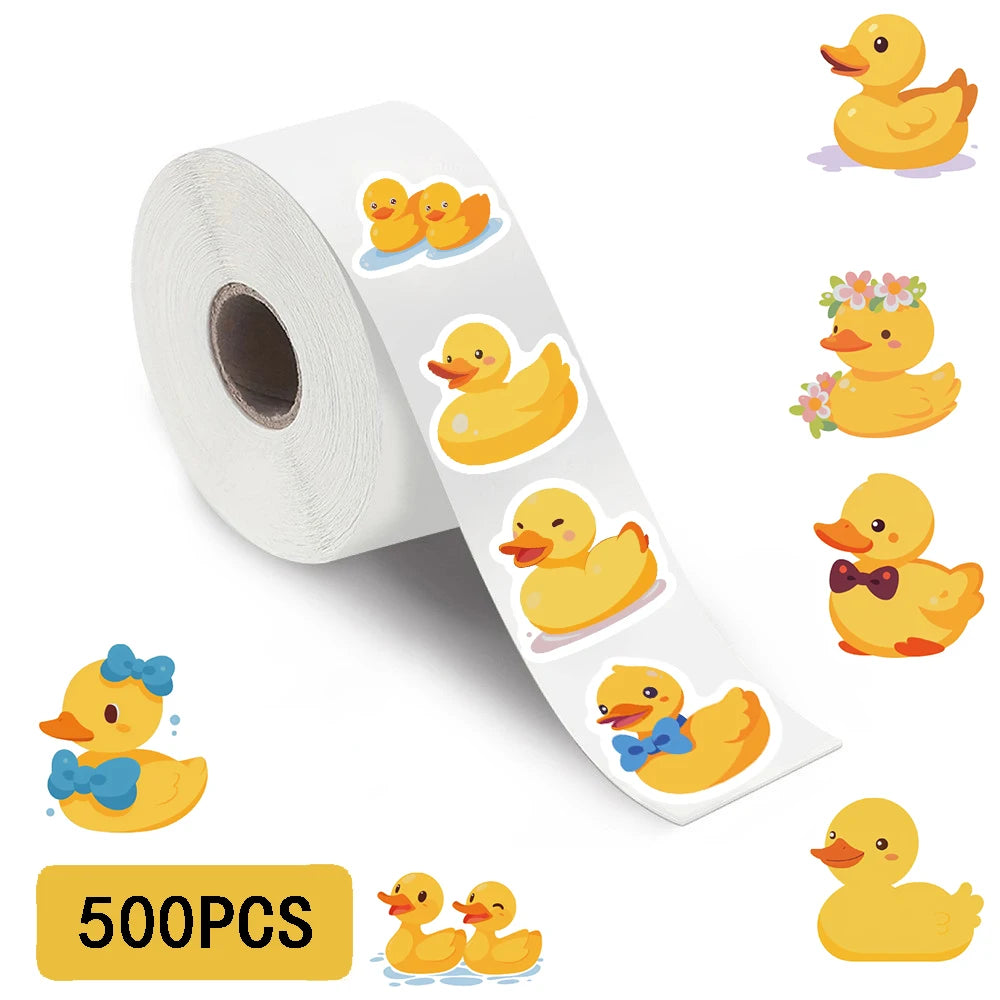500PCS Cute Cartoon Duck Roll Stickers Notebook Phone Birthday Coffee Skateboard Fashion Laptop Luggage Waterproof Decoration ﻿