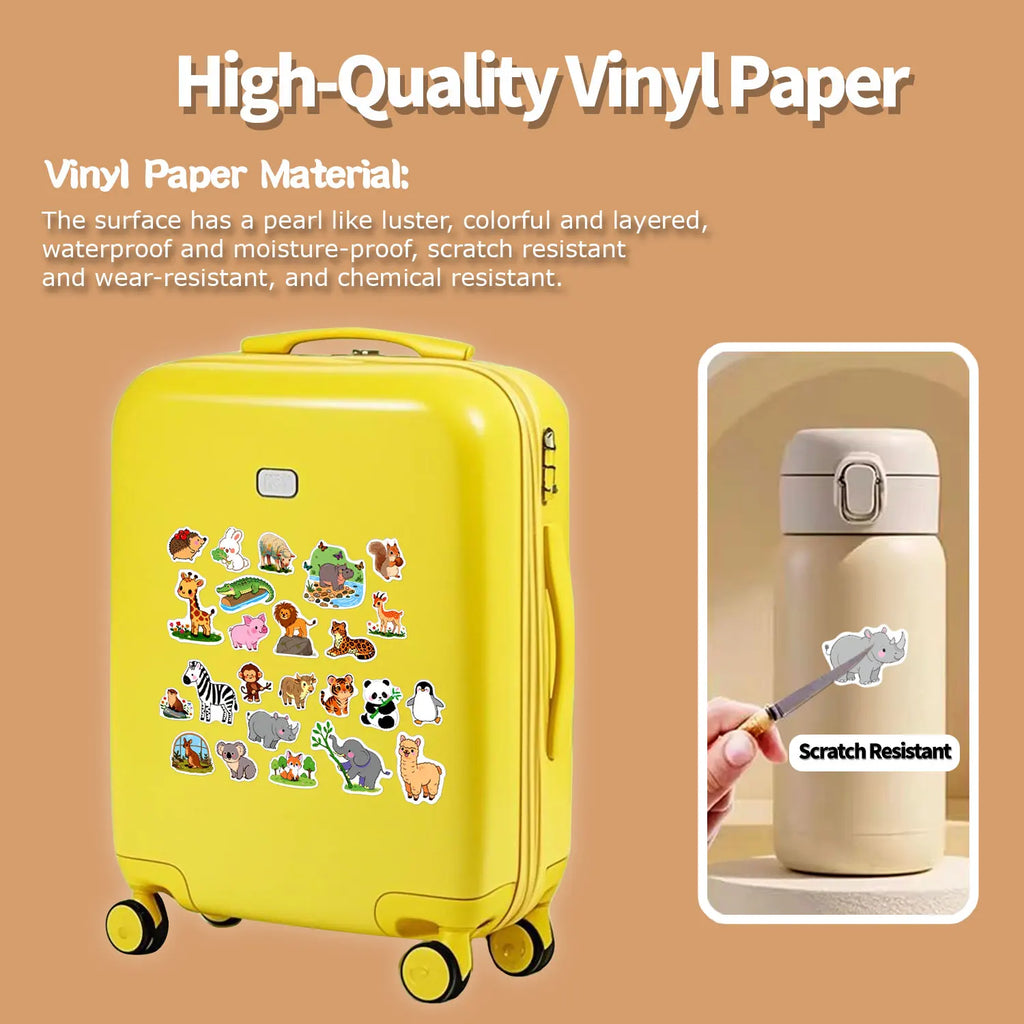 1Roll(500Pcs) 24 Irregular Lovable Animals Vinyl Waterproof Stickers Reusable DlY Craft Decoration Graffiti Scrapbook Labels