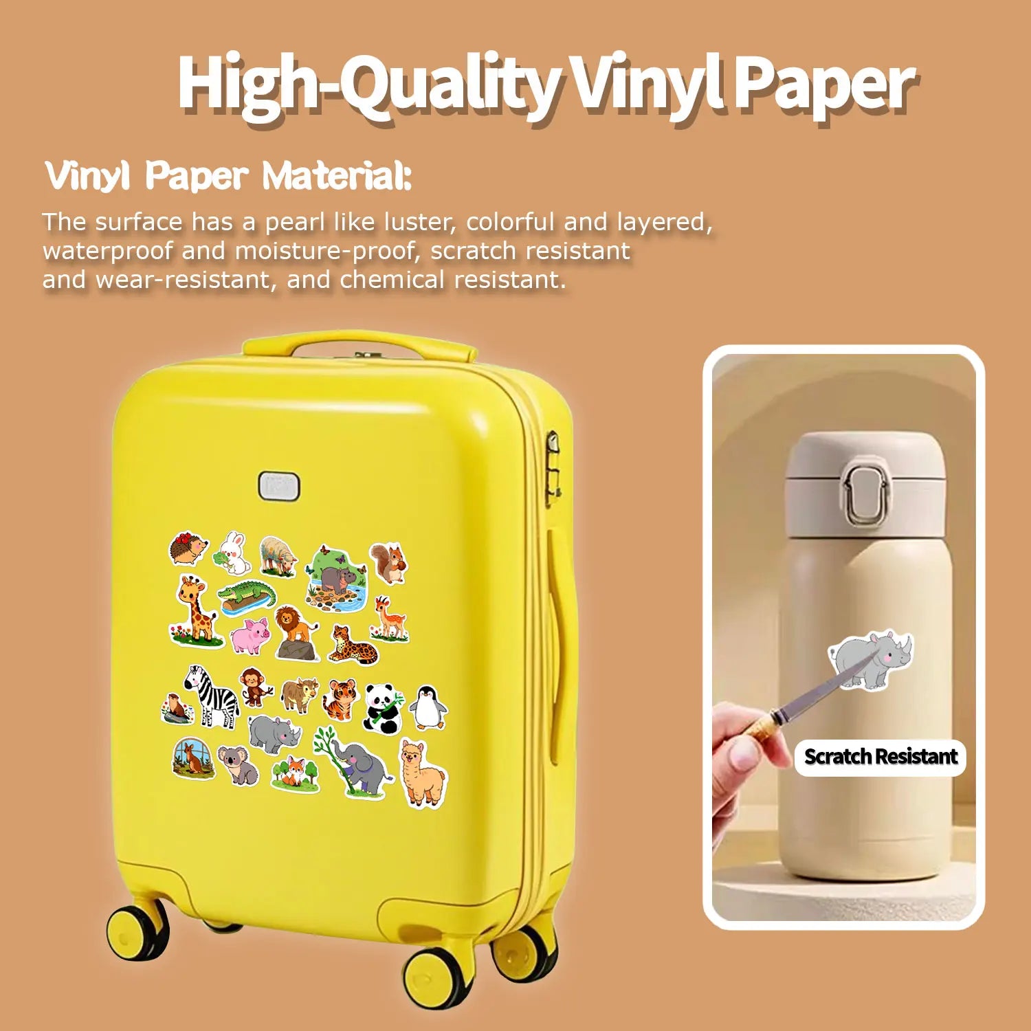 1Roll(500Pcs) 24 Irregular Lovable Animals Vinyl Waterproof Stickers Reusable DlY Craft Decoration Graffiti Scrapbook Labels