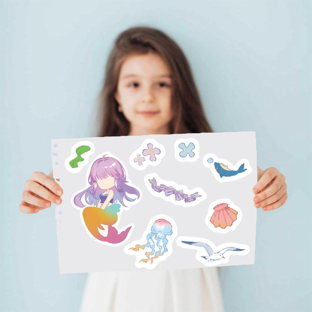 8PCS Mermaid style Stickers Scrapbooking Cute Creative Laptop DIY Phone Decoration Gift Water Cups Waterproof Festival Stickers