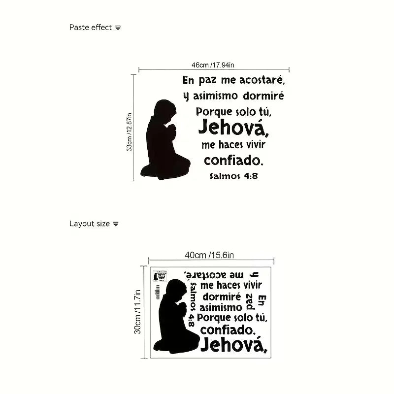 Black Boy Side Shadow Prayer English Wall Sticker, Decorate Hotel, Homestay, Office, Bedroom, Living Room, Kitchen, Dining Room,