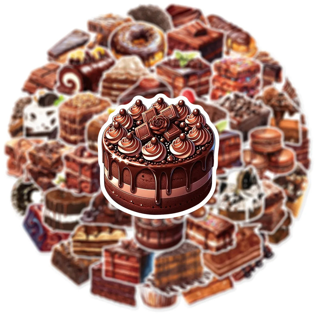 50/100Pcs Chocolate & Matcha Dessert Cake Doodle Stickers, Stationery Decor Decals Notebook Lunch Box Fridge Luggage Stickers