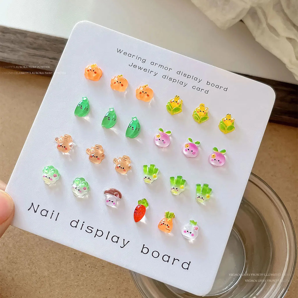 Ice-transparent Vegetable Nail Art Accessories Cute Mini Nail Charms Cabbage Corn Resin Nail Rhinestones Cartoon Decoration 20pc