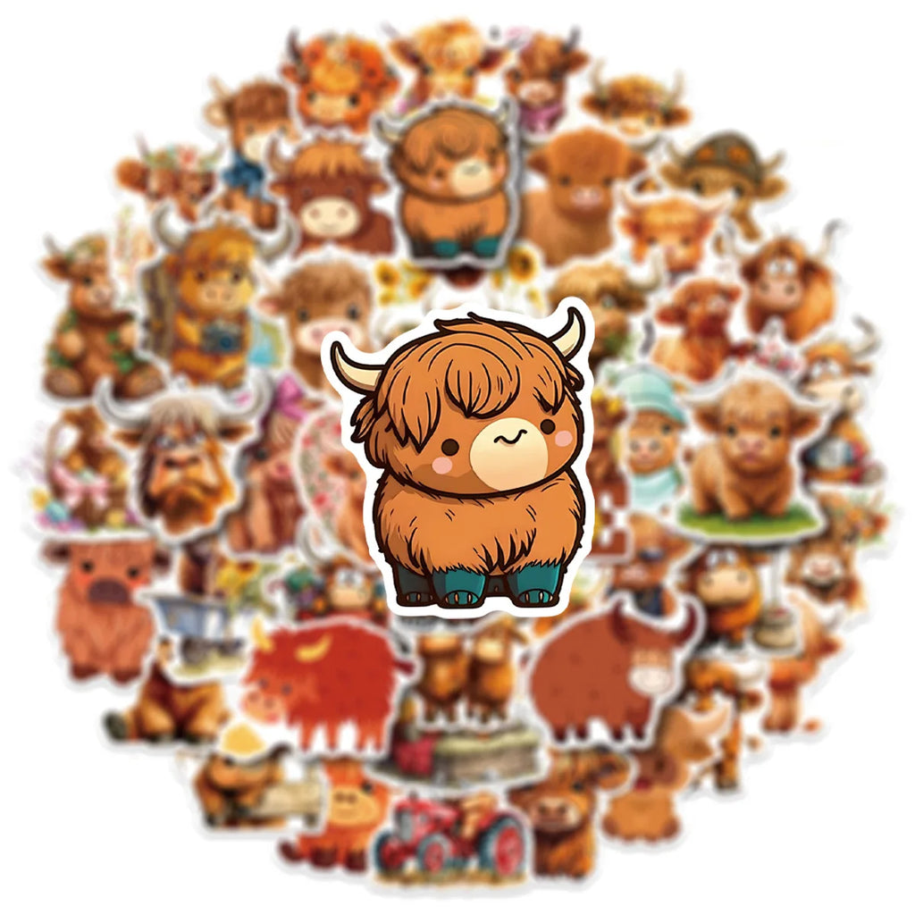 50/100 Pcs Cute Yak Cartoon Fun Stickers PVC Waterproof Thick for Phone Laptop Suitcase Fridge File Holder Binder Decals
