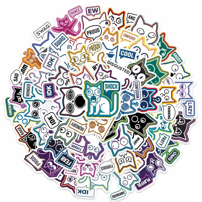 10/30/56PCS Abstract Lines Cat PVC Sticky Sticker Stationery DIY Children's Laptop Luggage Skateboard Decoration Scrapbooking