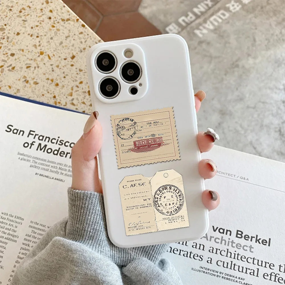 50PCS Retro Design Stamp Decoration Stickers DIY Scrapbook Phone Case Laptop Tablet Toy Decoration Stickers