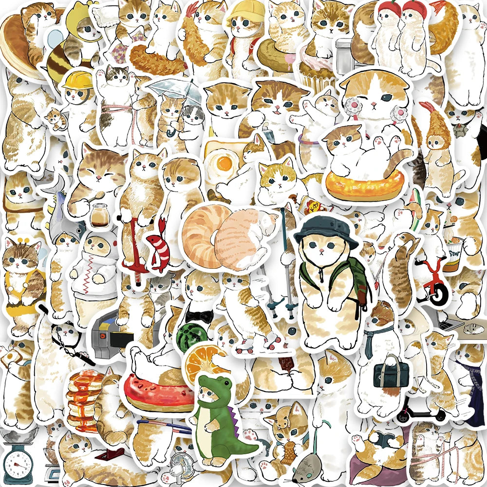 64PCS Cute Cartoon Yellow cat Sticker Office Luggage For Phone Coffee Motorcycle Phone Stationery Amazon bestseller Decals ﻿