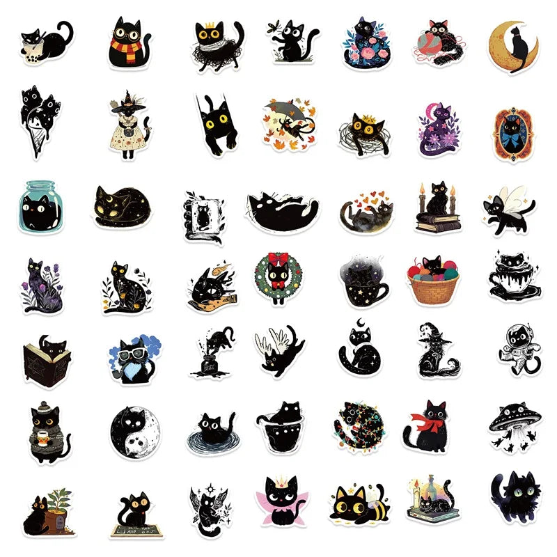 10/30/50PCS Cartoon Black Star Cat PVC Sticky Sticker Aesthetic DIY Stationery Decoration Scrapbooking School Supplies for Kids